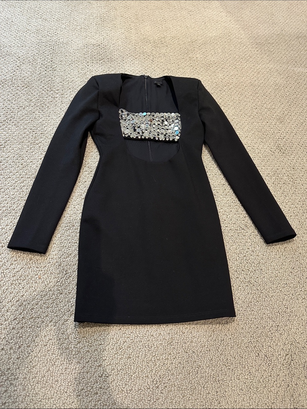 NBD Black Long-Sleeve Mini Dress with Silver Sequin Panel